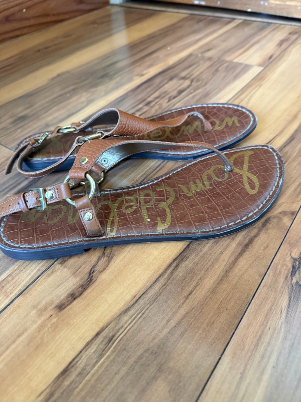 Sam Edelman Tan Brown Textured Leather Slingback Sandals - Picture 8 of 9
